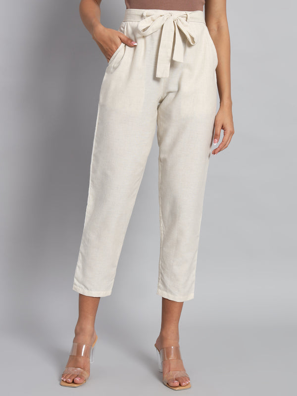 FabLina Women’s Mid-Rise Peg Trousers with Tie-Up Belt