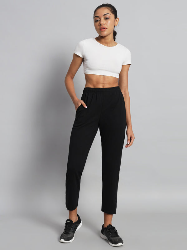 FabLina Premium Mid-Waist Solid Stretch Trousers Black