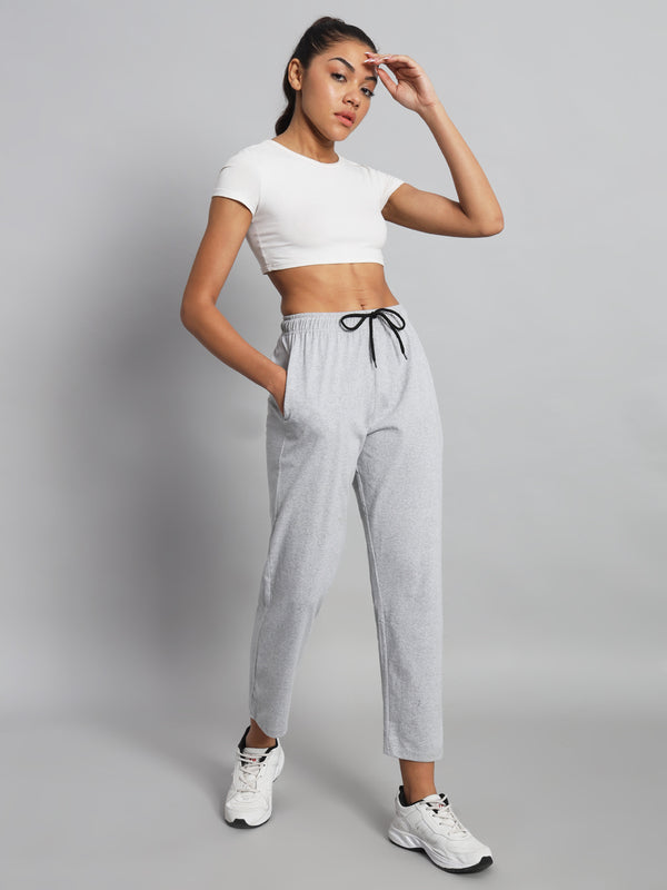 FabLina Premium Mid-Waist Solid Stretch Trousers Grey