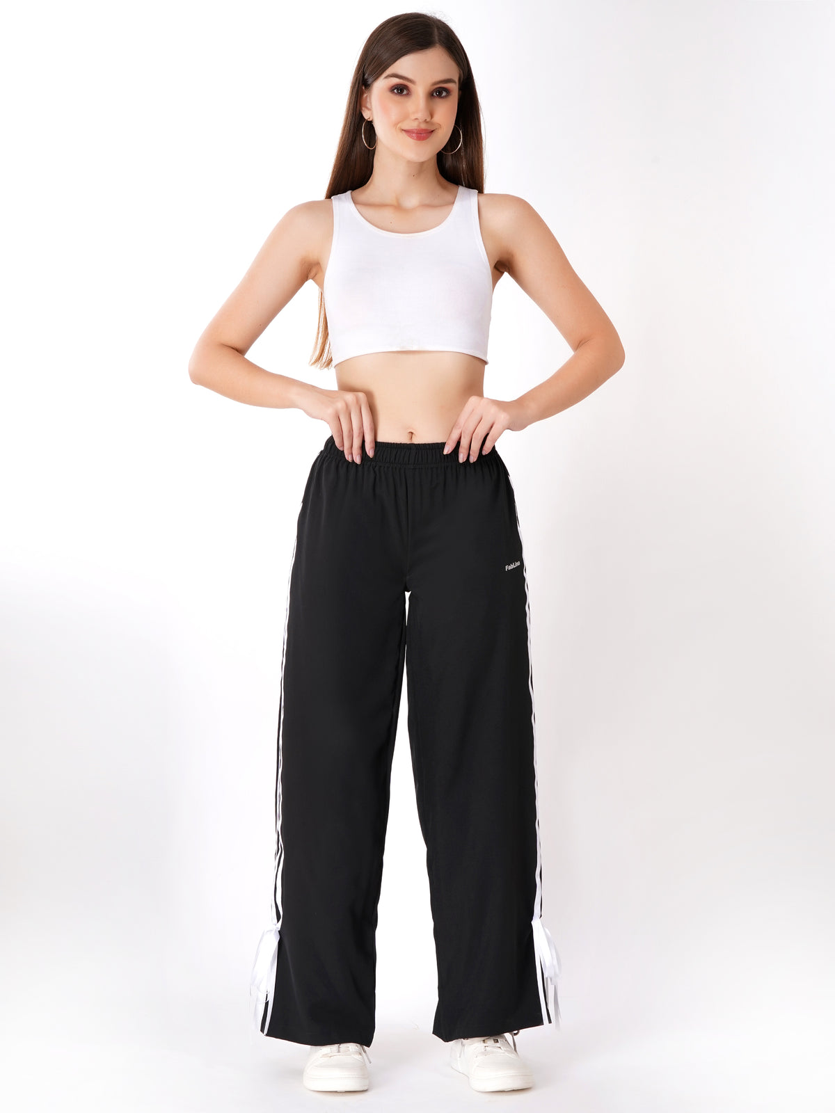 FabLina Women’s Mid-Waist Athleisure Track Pants Black