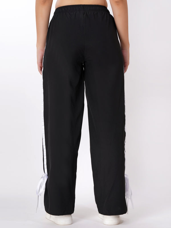 FabLina Women’s Mid-Waist Athleisure Track Pants Black