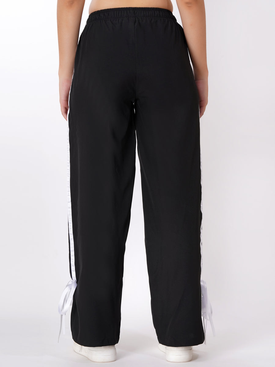 FabLina Women’s Mid-Waist Athleisure Track Pants Black