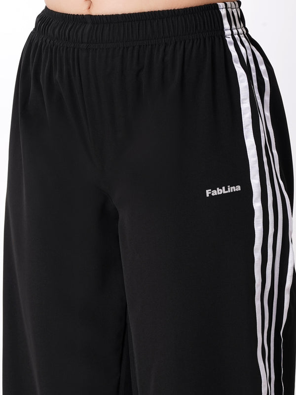 FabLina Women’s Mid-Waist Athleisure Track Pants Black