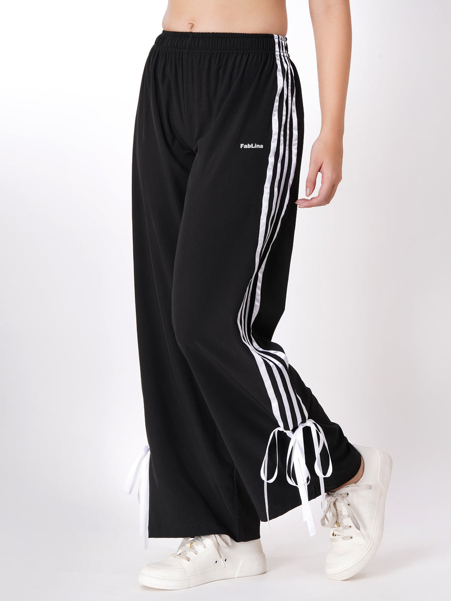 FabLina Women’s Mid-Waist Athleisure Track Pants Black