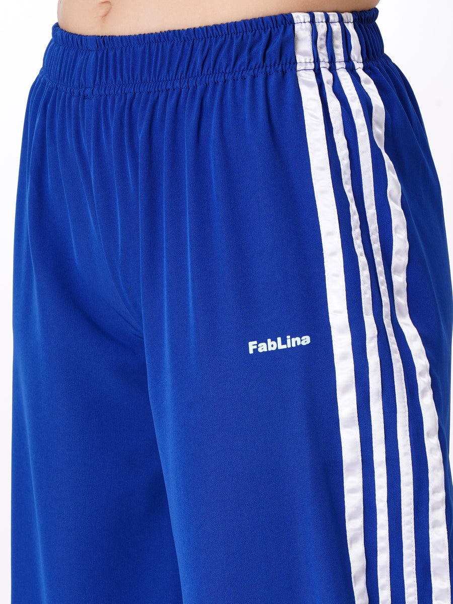 FabLina Women’s Mid-Waist Athleisure Track Pants Blue