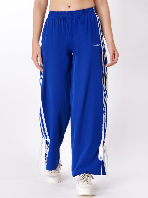FabLina Women’s Mid-Waist Athleisure Track Pants Blue
