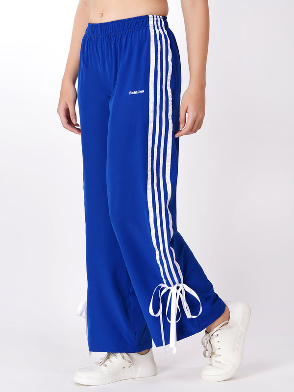FabLina Women’s Mid-Waist Athleisure Track Pants Blue