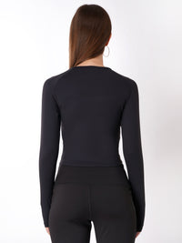 FabLina Women’s Full Sleeve Crop Top – Gym & Athleisure Wear Black