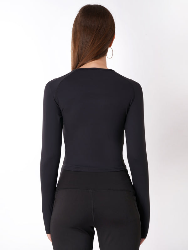FabLina Women’s Full Sleeve Crop Top – Gym & Athleisure Wear Black