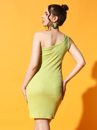 FabLina Elegant One-Shoulder Bodycon Mini Dress Green