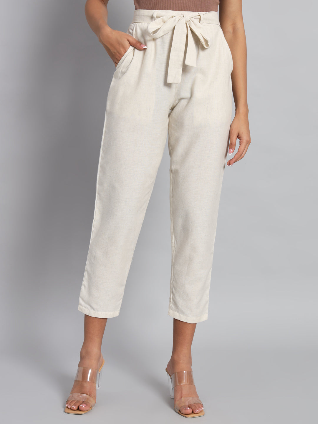 FabLina Women’s Mid-Rise Peg Trousers with Tie-Up Belt