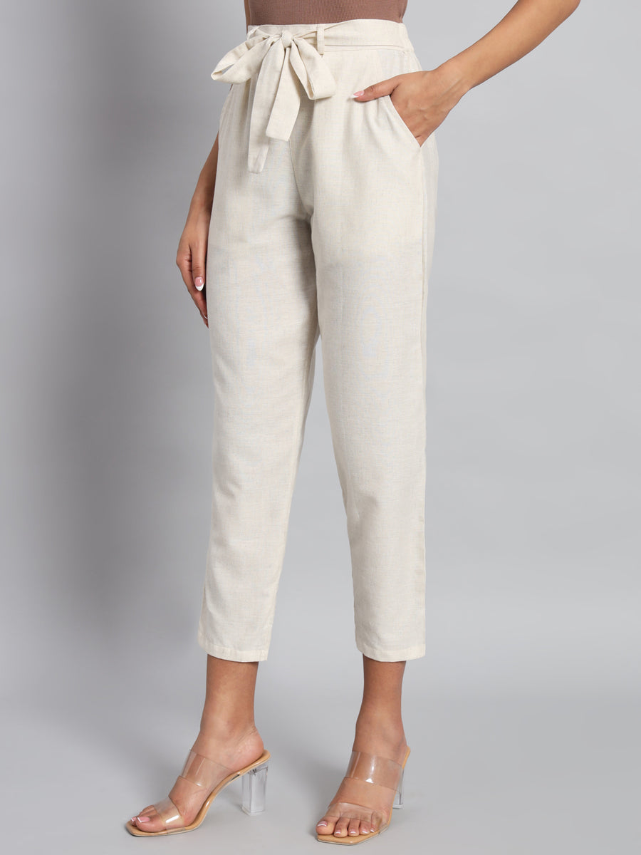 FabLina Women’s Mid-Rise Peg Trousers with Tie-Up Belt