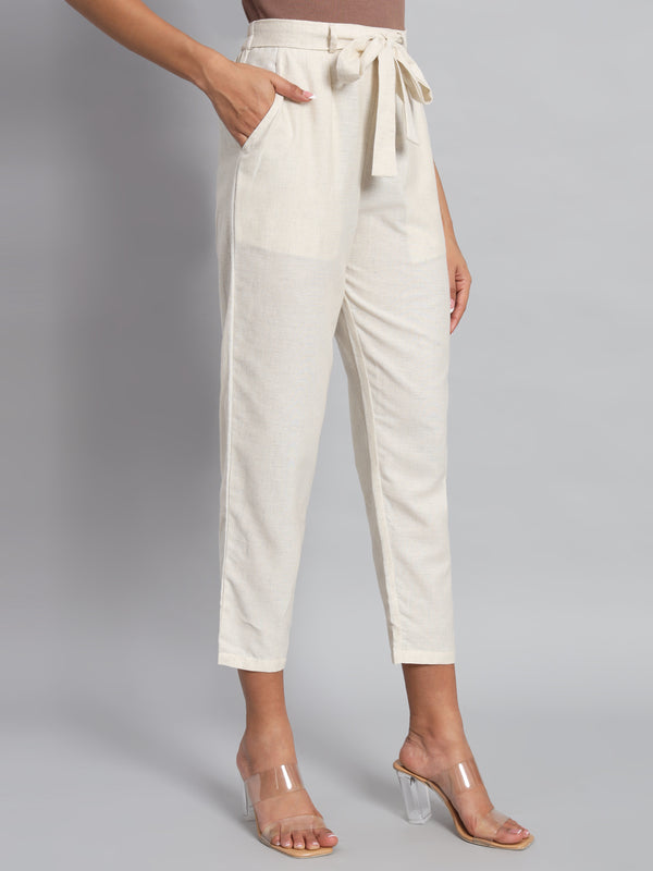 FabLina Women’s Mid-Rise Peg Trousers with Tie-Up Belt