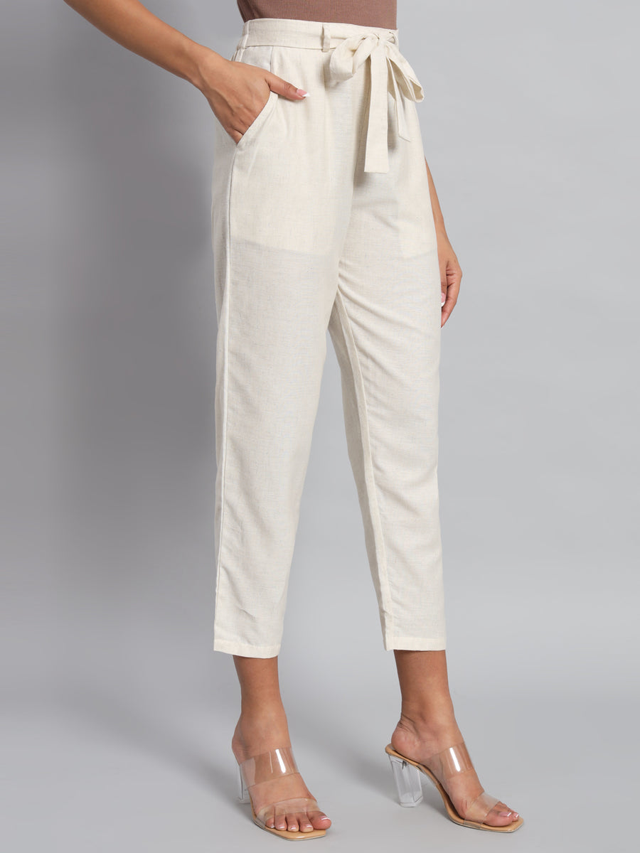 FabLina Women’s Mid-Rise Peg Trousers with Tie-Up Belt