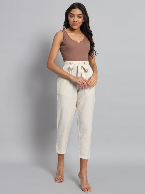 FabLina Women’s Mid-Rise Peg Trousers with Tie-Up Belt