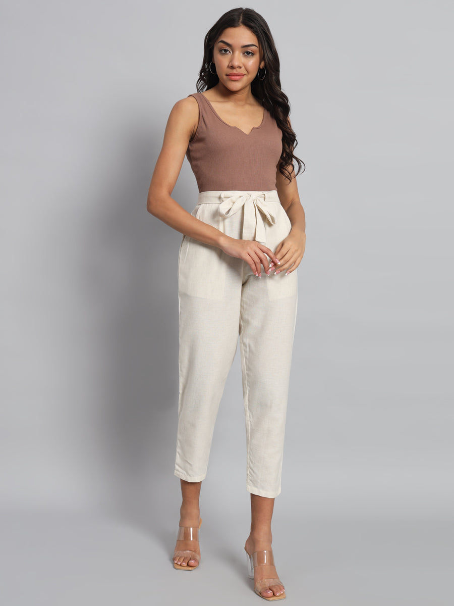 FabLina Women’s Mid-Rise Peg Trousers with Tie-Up Belt