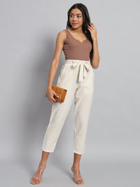 FabLina Women’s Mid-Rise Peg Trousers with Tie-Up Belt