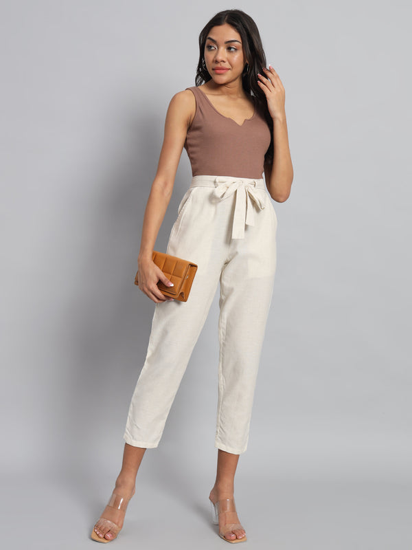 FabLina Women’s Mid-Rise Peg Trousers with Tie-Up Belt