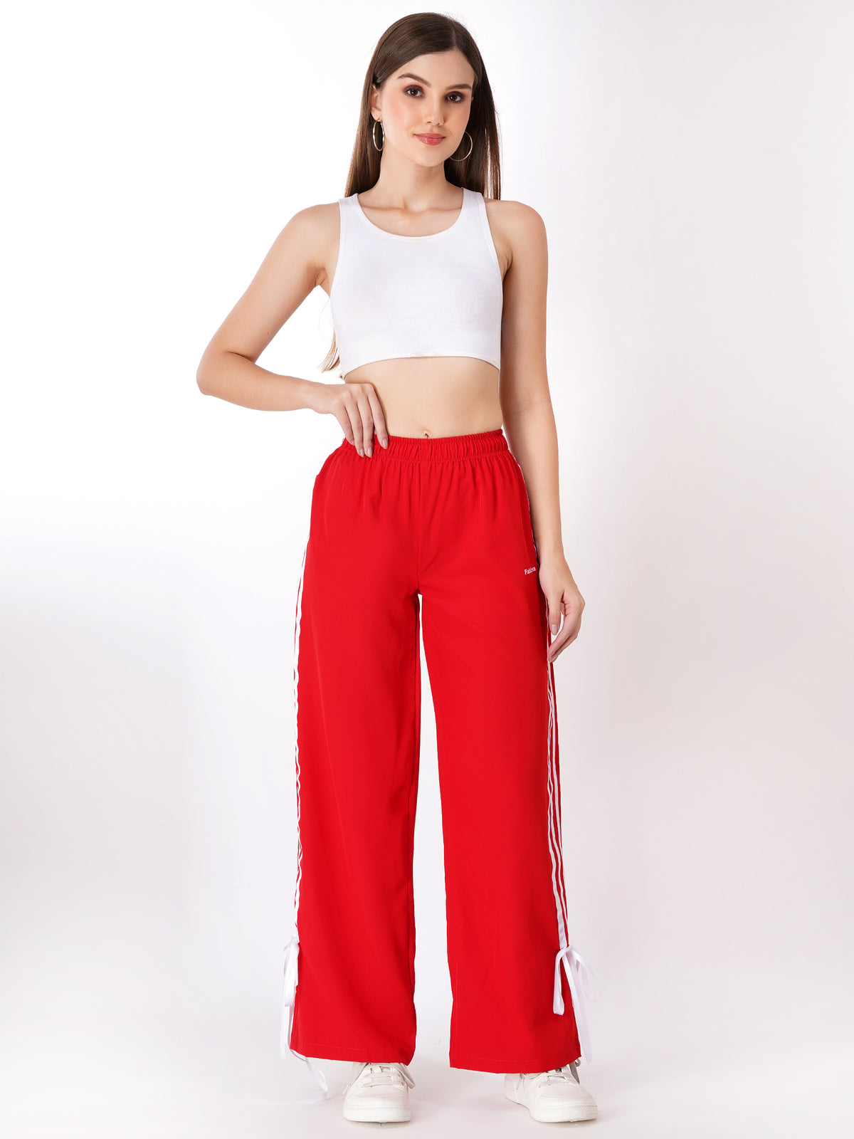 FabLina Women’s Mid-Waist Athleisure Track Pants Red