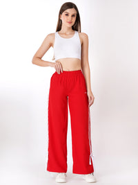 FabLina Women’s Mid-Waist Athleisure Track Pants Red
