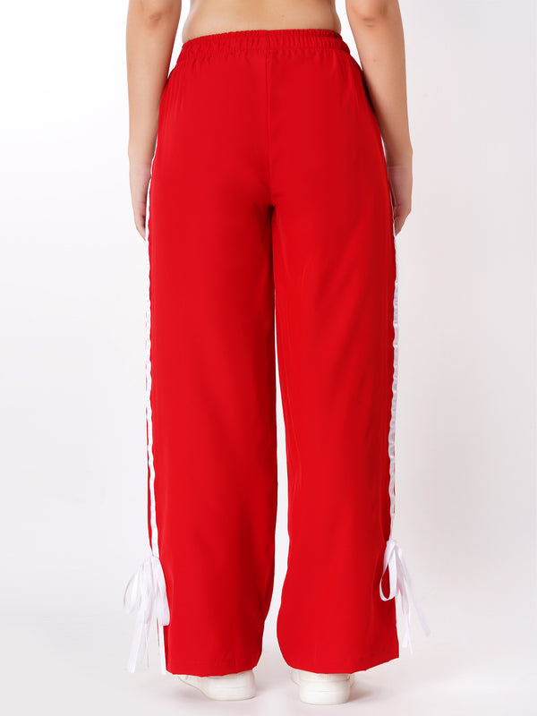 FabLina Women’s Mid-Waist Athleisure Track Pants Red
