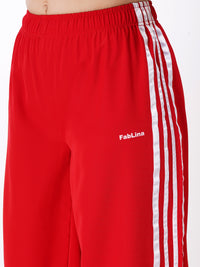 FabLina Women’s Mid-Waist Athleisure Track Pants Red