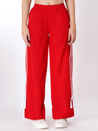 FabLina Women’s Mid-Waist Athleisure Track Pants Red