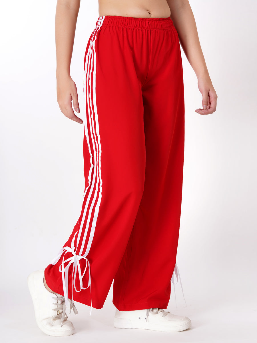 FabLina Women’s Mid-Waist Athleisure Track Pants Red