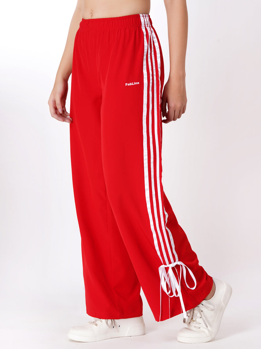 FabLina Women’s Mid-Waist Athleisure Track Pants Red