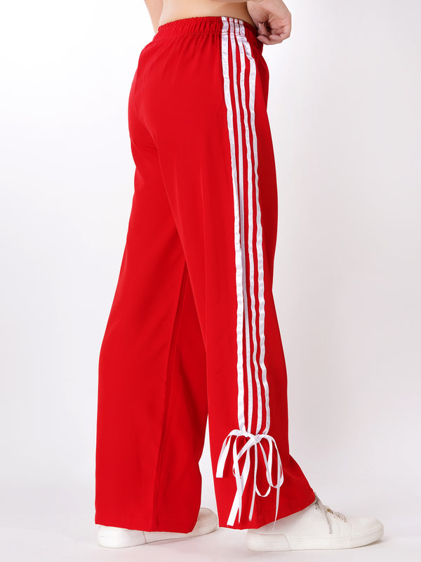 FabLina Women’s Mid-Waist Athleisure Track Pants Red