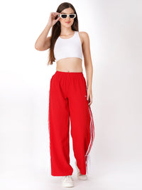 FabLina Women’s Mid-Waist Athleisure Track Pants Red