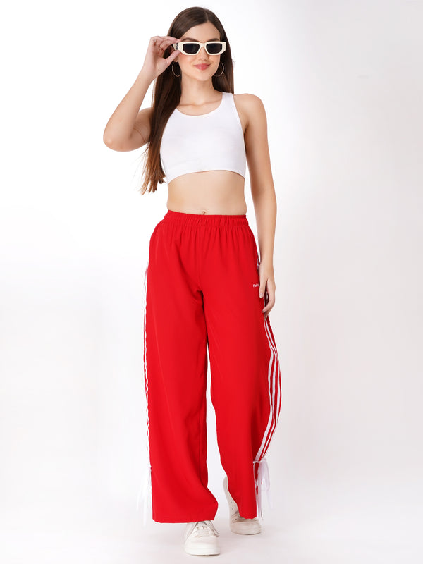 FabLina Women’s Mid-Waist Athleisure Track Pants Red