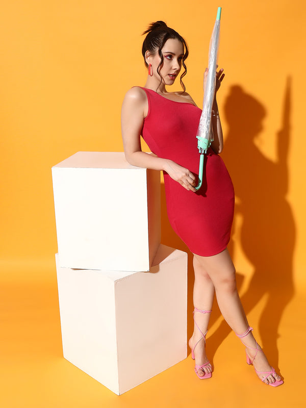 FabLina Elegant One-Shoulder Bodycon Mini Dress Red