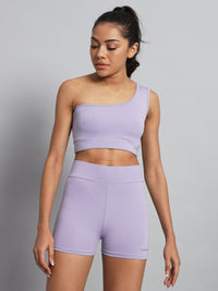 FabLina One-Shoulder Sports Bra & High-Waist Shorts Co-Ord Set Levander
