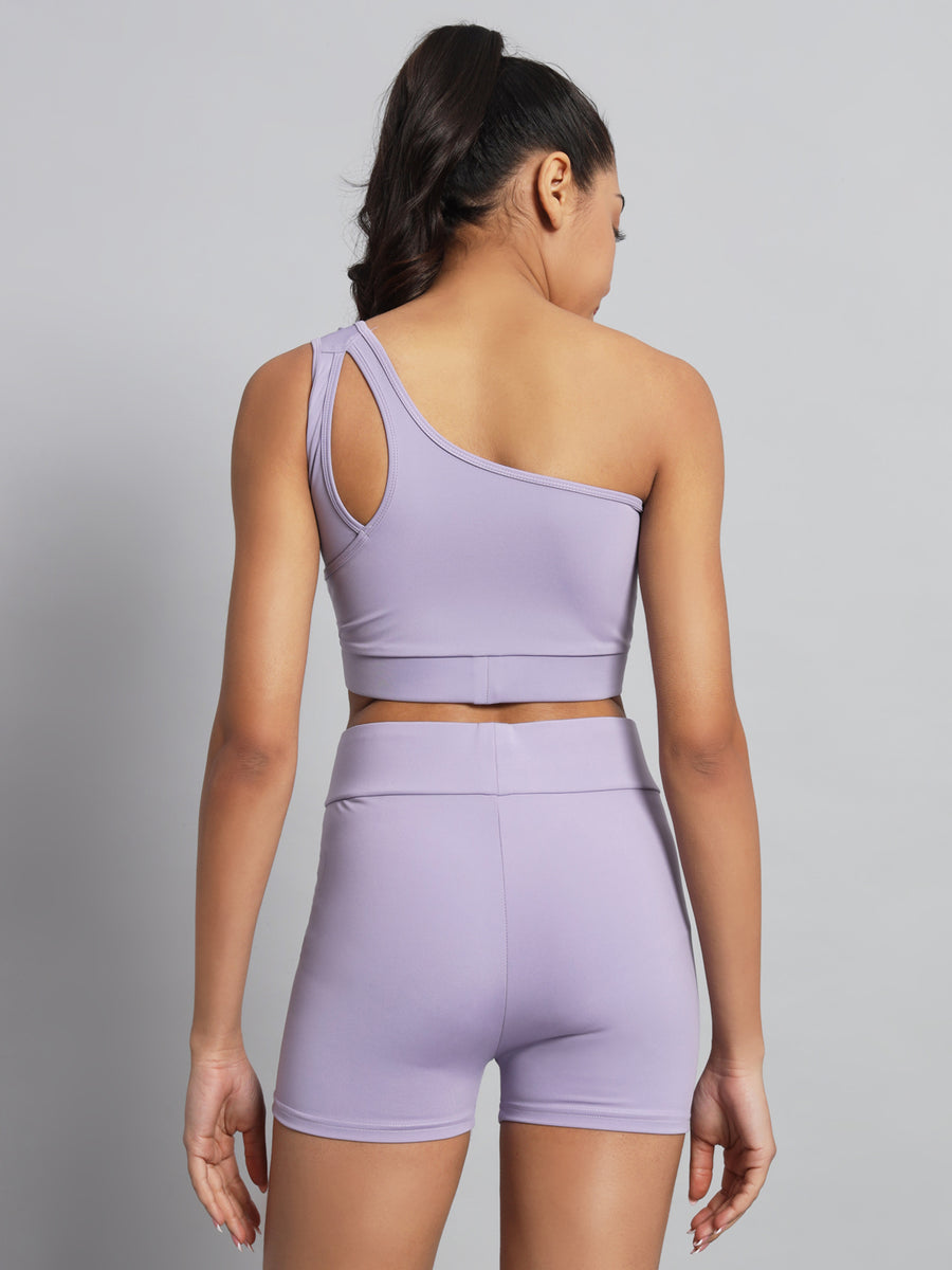 FabLina One-Shoulder Sports Bra & High-Waist Shorts Co-Ord Set Levander