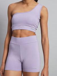 FabLina One-Shoulder Sports Bra & High-Waist Shorts Co-Ord Set Levander