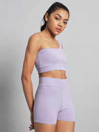 FabLina One-Shoulder Sports Bra & High-Waist Shorts Co-Ord Set Levander