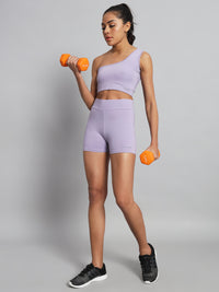FabLina One-Shoulder Sports Bra & High-Waist Shorts Co-Ord Set Levander