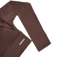 FabLina Women’s Padded Thumb-Hole Crop Top – High Support Gym Wear Brown