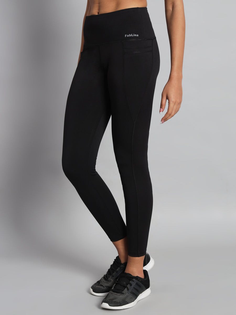 FabLina Premium Mid-Waist Dual Pocket Performance Tights Black