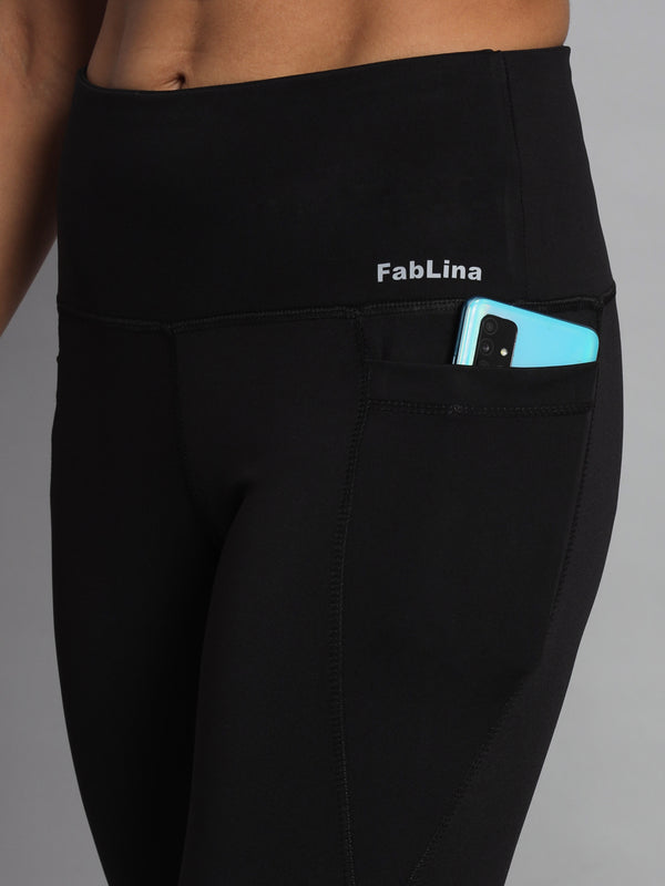 FabLina Premium Mid-Waist Dual Pocket Performance Tights Black