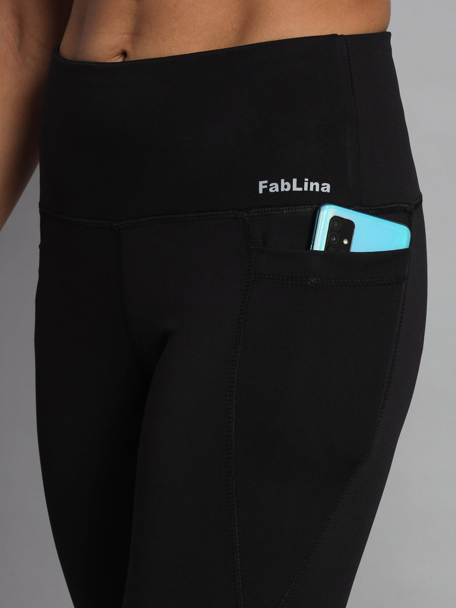 FabLina Premium Mid-Waist Dual Pocket Performance Tights Black