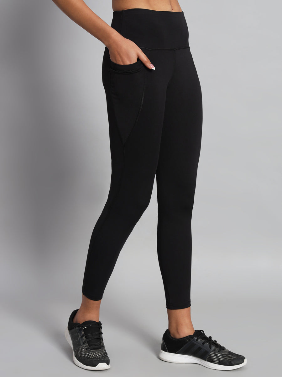 FabLina Premium Mid-Waist Dual Pocket Performance Tights Black