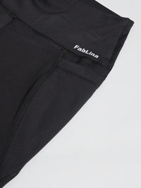 FabLina Premium Mid-Waist Dual Pocket Performance Tights Black
