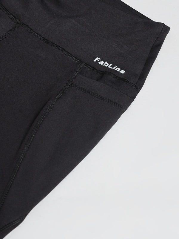 FabLina Premium Mid-Waist Dual Pocket Performance Tights Black