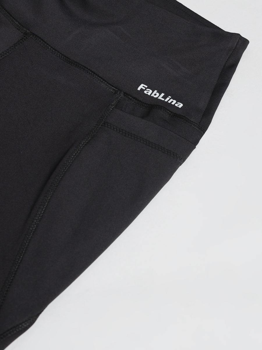 FabLina Premium Mid-Waist Dual Pocket Performance Tights Black