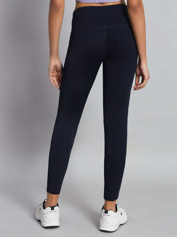 FabLina Premium Mid-Waist Dual Pocket Performance Tights Blue