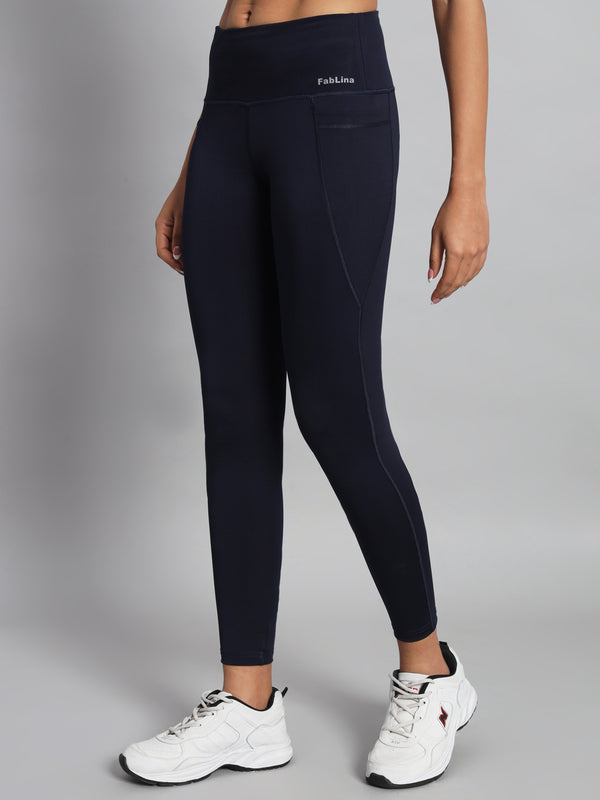 FabLina Premium Mid-Waist Dual Pocket Performance Tights Blue