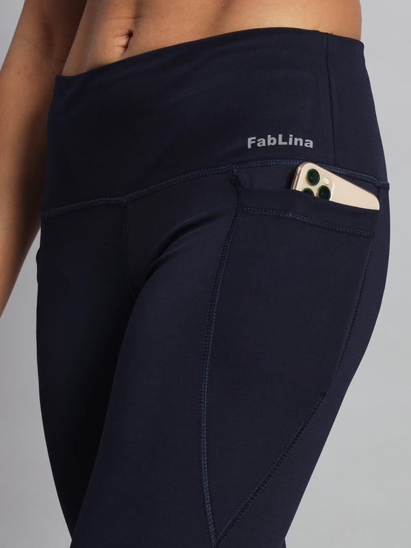 FabLina Premium Mid-Waist Dual Pocket Performance Tights Blue
