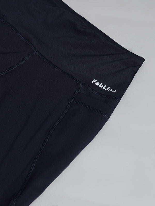 FabLina Premium Mid-Waist Dual Pocket Performance Tights Blue